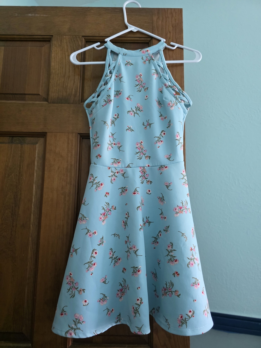 No Boundaries Light Blue Floral Halter Dress